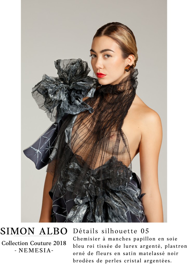 Silhouette couture Simon Albo NEMESIA, robe asymétrique soie et tulle.